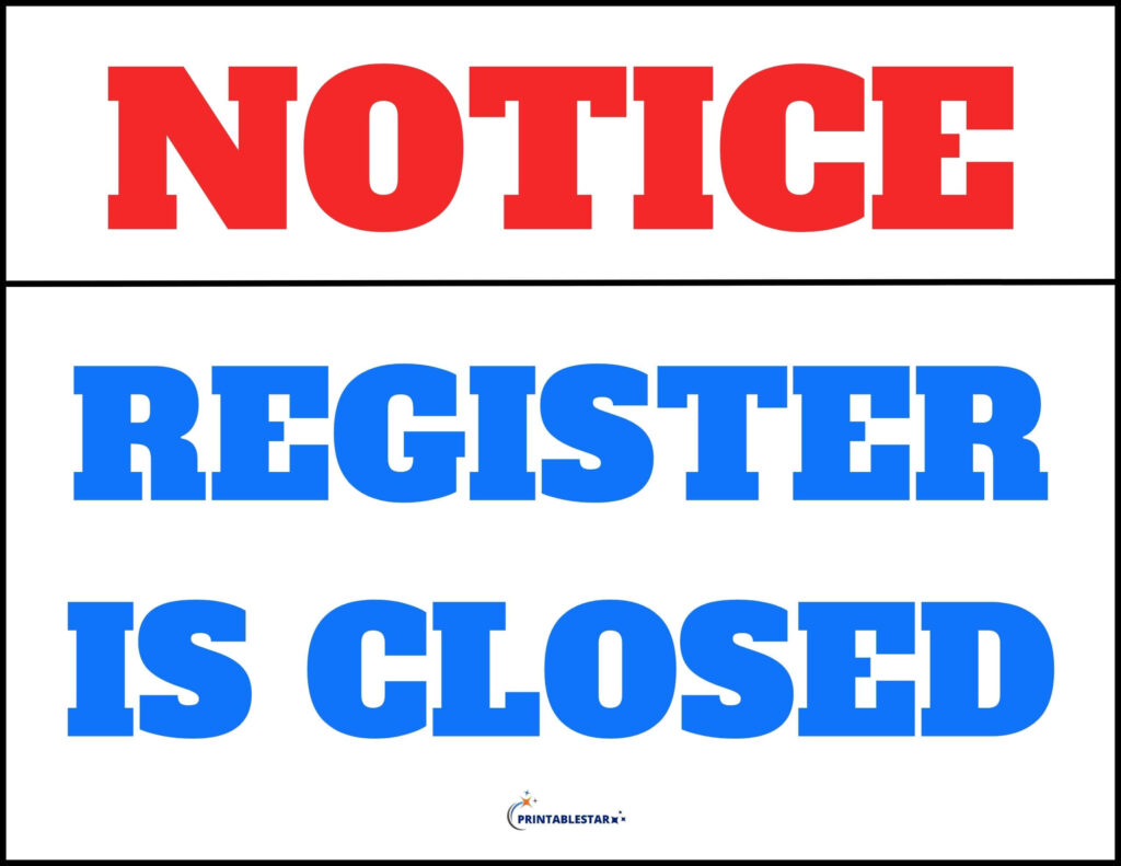 Register Closed Sign